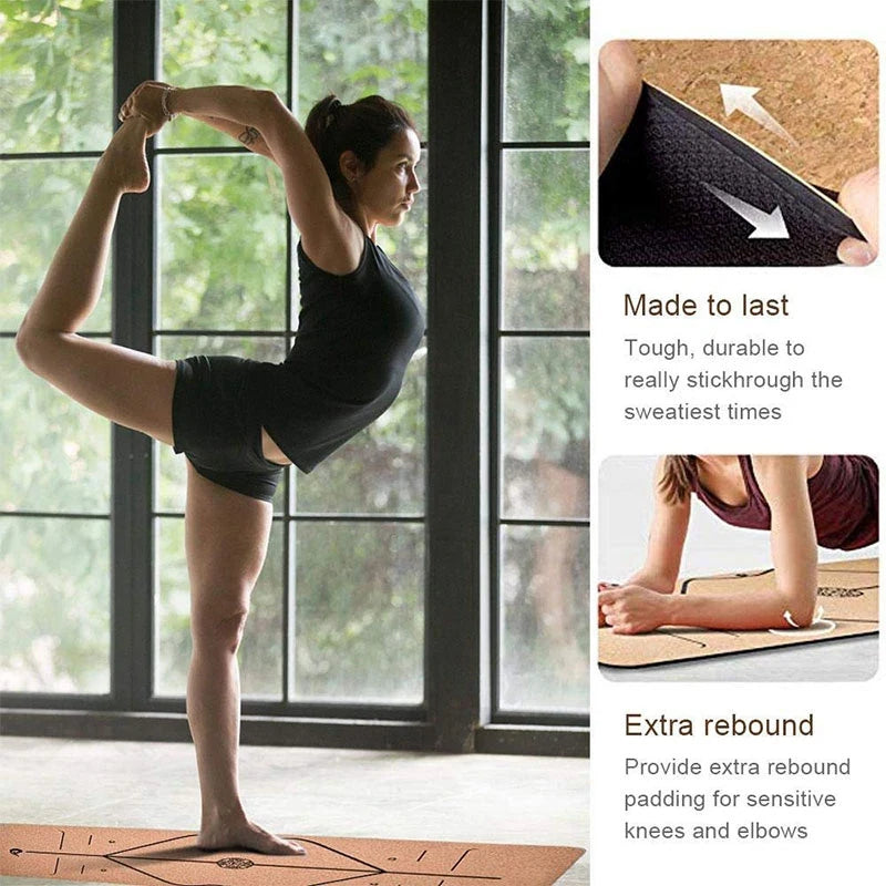 Natural Cork Rubber Yoga Mat Fitness Gym Sports Mats Pilates Exercise Pads Non-Slip Yoga Mats 183X66Cm