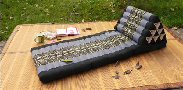 Thai Foldout Triangle Cushion 100% Kapok Filling Floor Folding Chaise Lounger Daybed Sleeper for Living Room/Outdoor 180x57x35cm