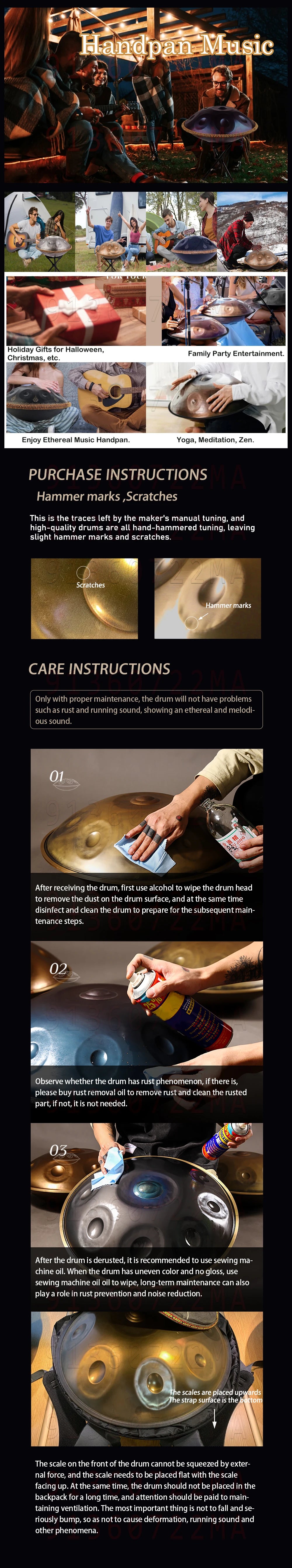 Handpan Drum D minor 22 inch tambor meditation instrument yoga music drum beginner steel tongue drum 440Hz 9/10/12 notes